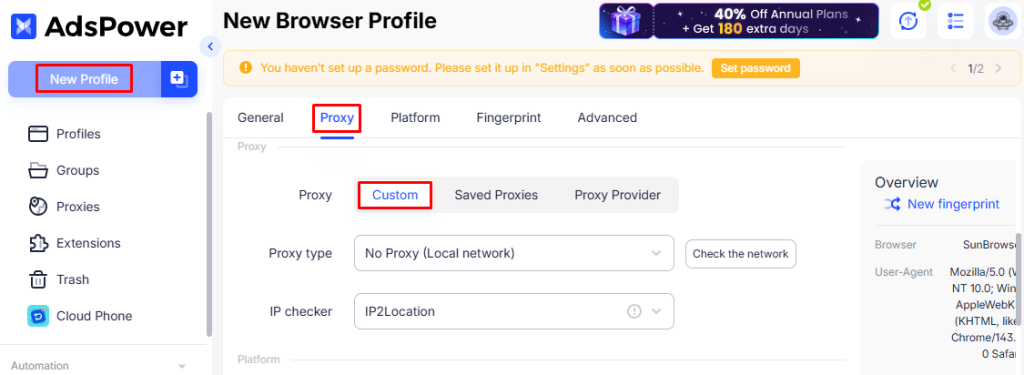 Step 1: Create a new profile