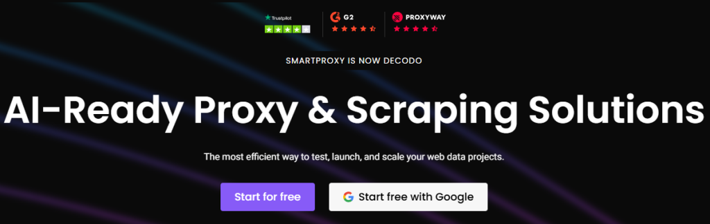 Decodo shared proxy provider main page