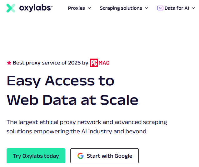 Oxylabs main page