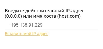 Ввод IP адреса или доменного имя сайта